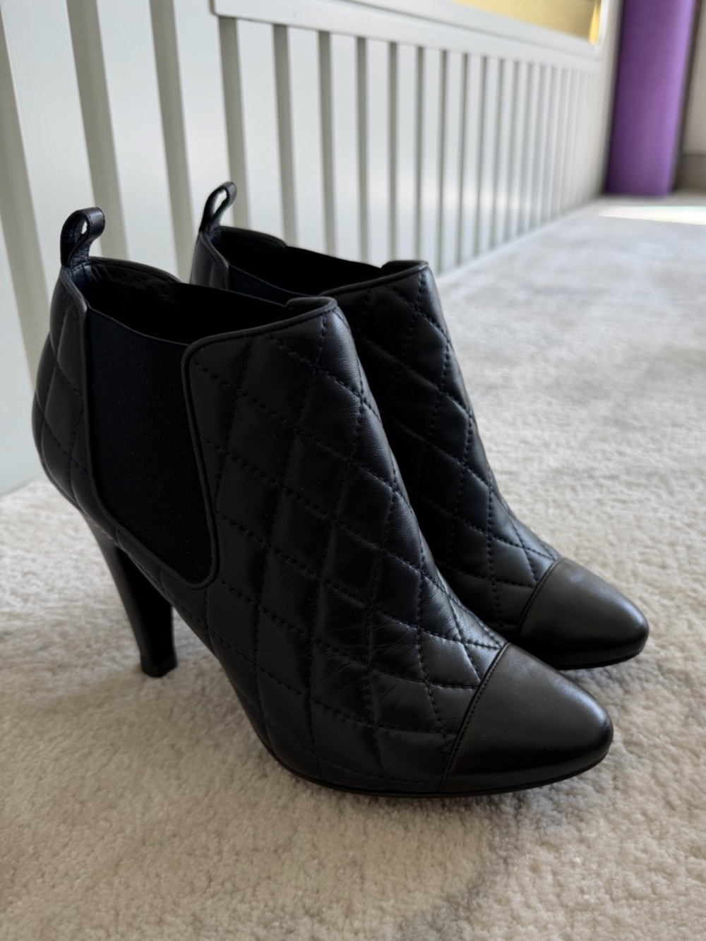 CHANEL Black Quilted Leather High-Heel Ankle Boots